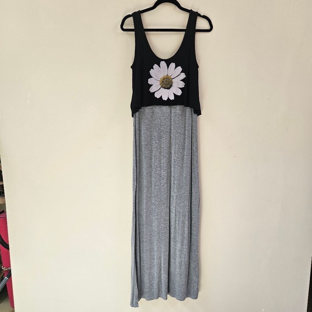 Espresso Maxi Dress Women Sz M Gray/Black Daisy Design Sleeveless Jersey Knit